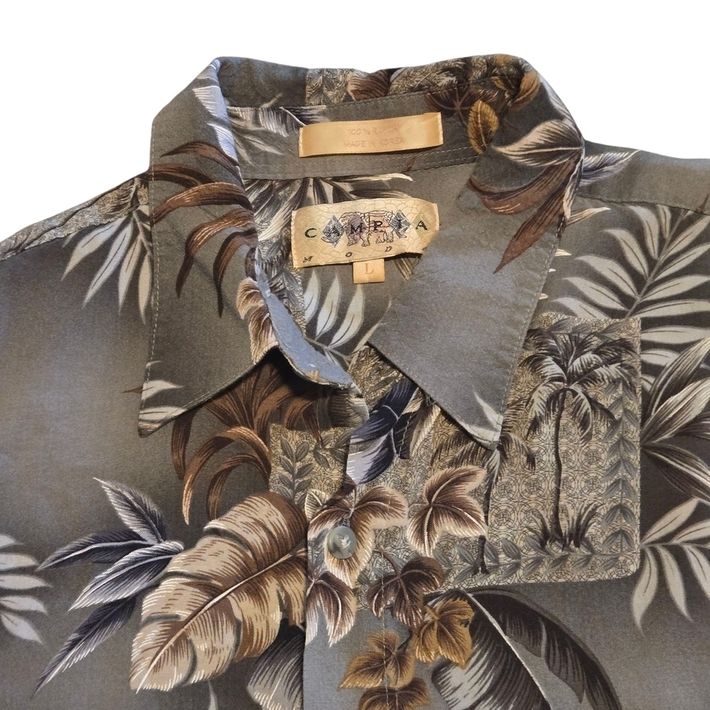 90s Campia Moda Men's Large Vintage Tropical Leaf/Floral Print Button Up Shirt
